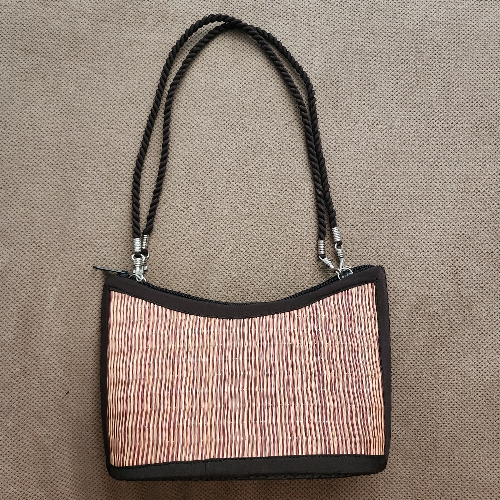 Baskets of Cambodia Woven Seagrass Scoop Handbag Boho Tatami Style Shoulder Bag